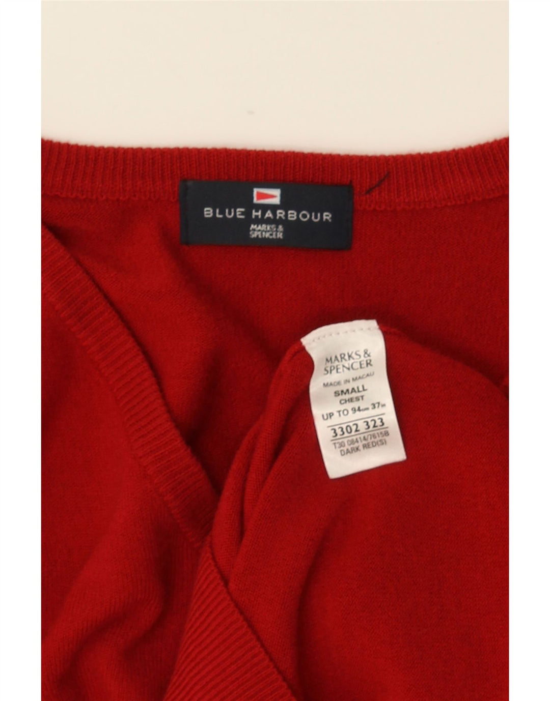 MARKS & SPENCER Mens Blue Harbour V-Neck Jumper Sweater Small Red Acrylic
