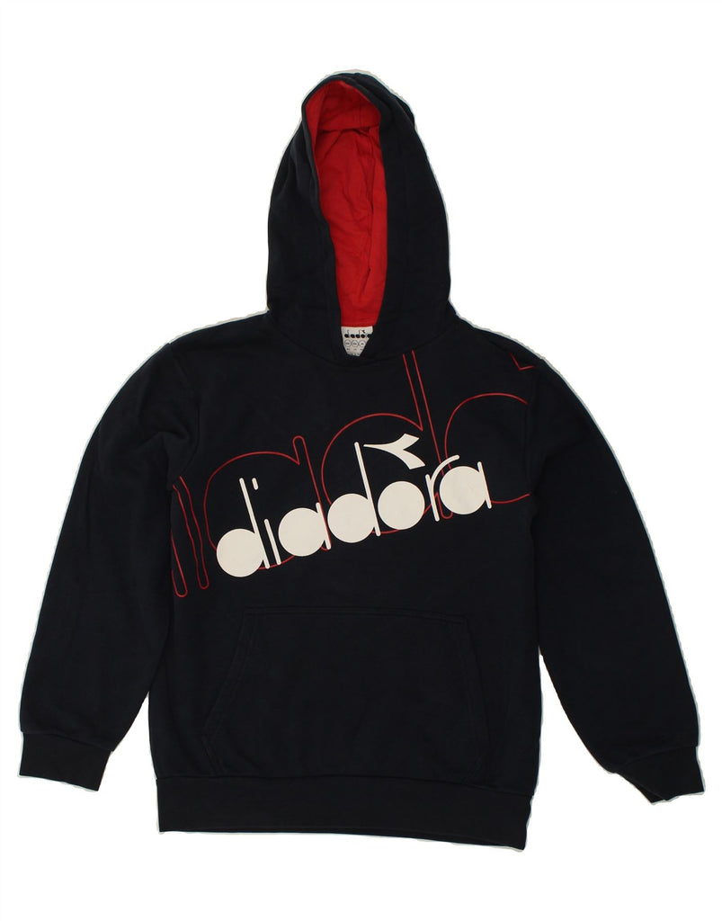 DIADORA Boys Graphic Hoodie Jumper 14-15 Years 2XL Navy Blue Cotton Vintage Diadora and Second-Hand Diadora from Messina Hembry 