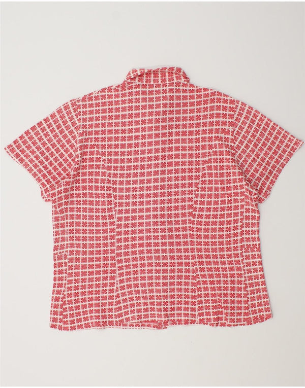 Vintage Womens Short Sleeve Shirt Blouse UK 16 Large Red Geometric