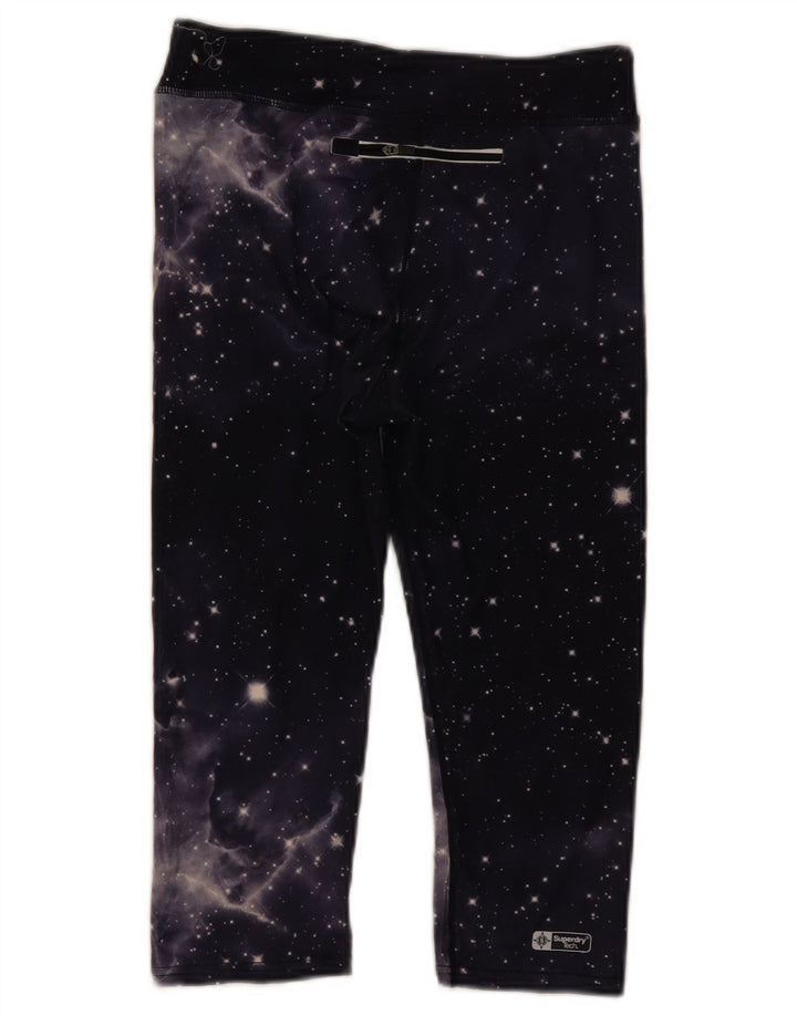 Superdry Womens Graphic Capri Leggings UK 10 Small Black Tie Dye