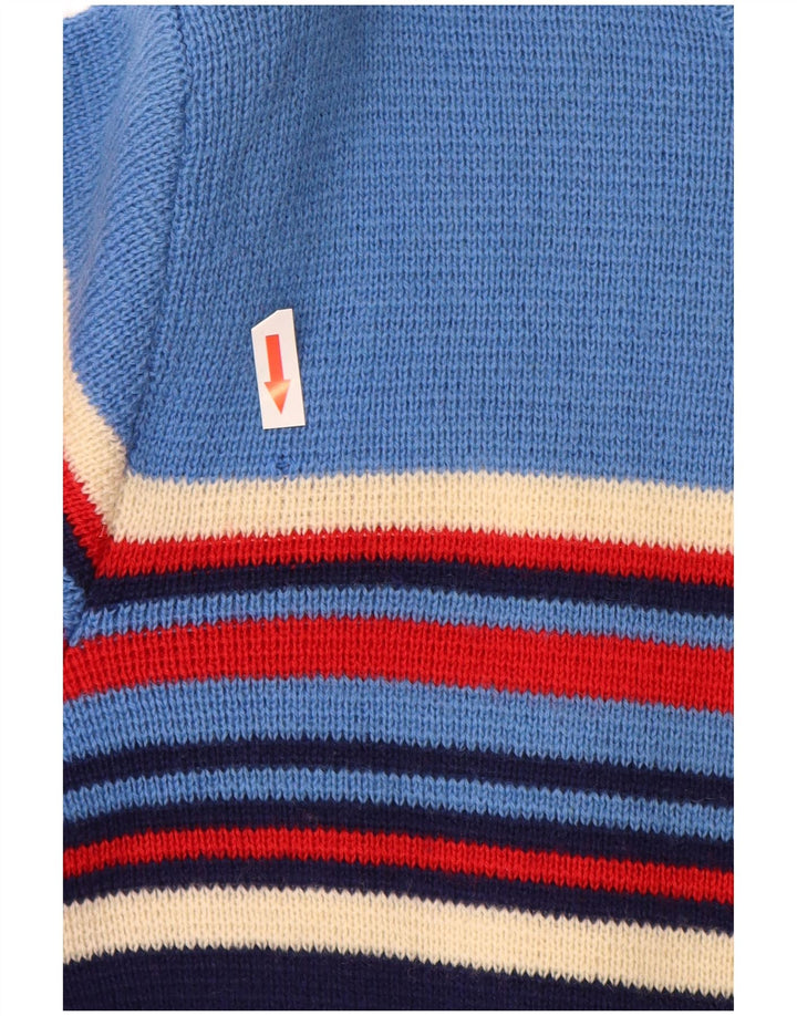 Vintage Womens Boat Neck Jumper Sweater UK 12 Medium Blue Striped New Wool