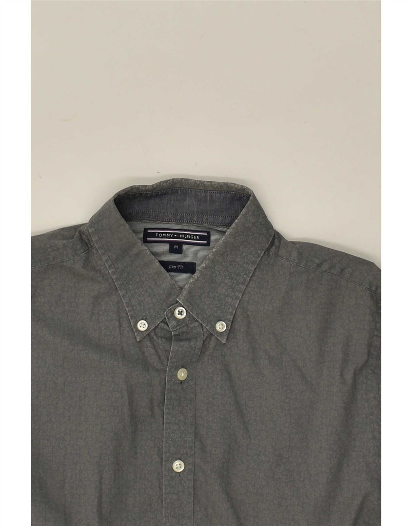 TOMMY HILFIGER Mens Slim Fit Shirt Medium Grey Floral Cotton Vintage Tommy Hilfiger and Second-Hand Tommy Hilfiger from Messina Hembry 