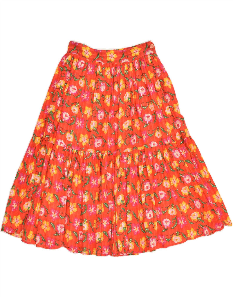 VINTAGE Womens Pleated Skirt IT 40 Small W24 Orange Floral Cotton | Vintage Vintage | Thrift | Second-Hand Vintage | Used Clothing | Messina Hembry 