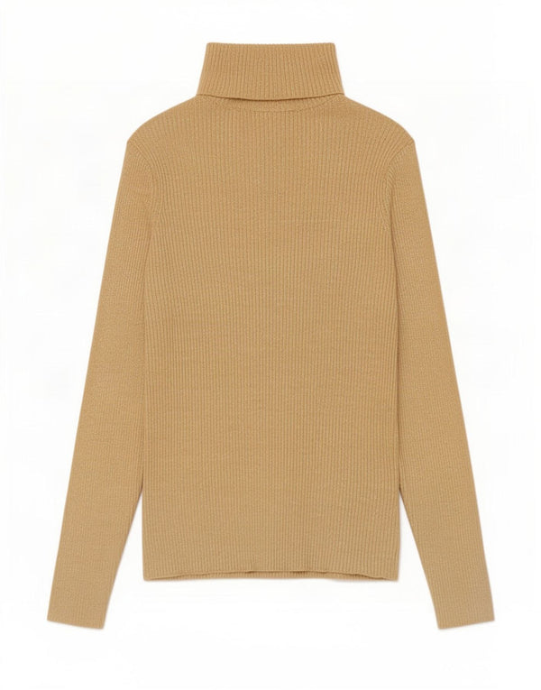 Zara Womens Roll Neck Top Long Sleeve UK 12 Medium Beige Viscose
