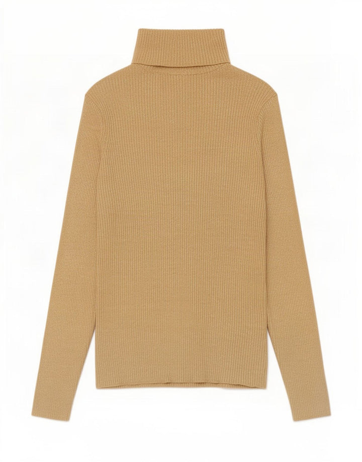 Zara Womens Roll Neck Top Long Sleeve UK 12 Medium Beige Viscose