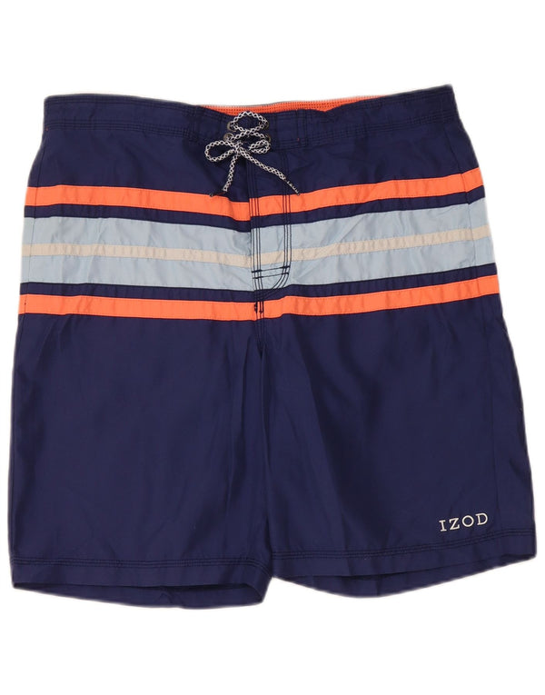 IZOD Mens Swimming Shorts Small  Navy Blue Striped Polyester
