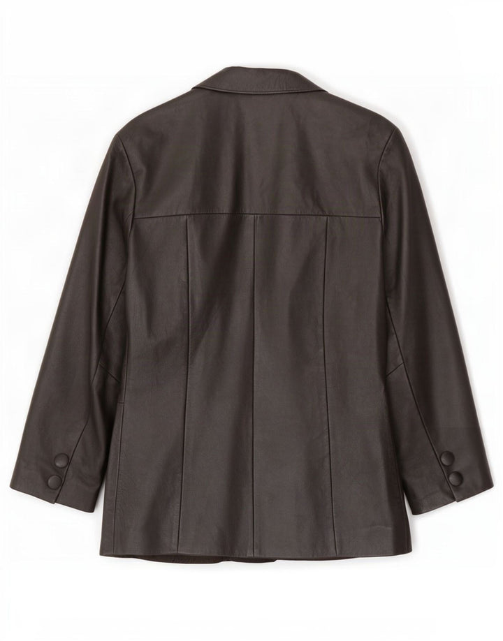 Joy Womens 2 Button Leather Blazer Jacket EU 42 Large Black
