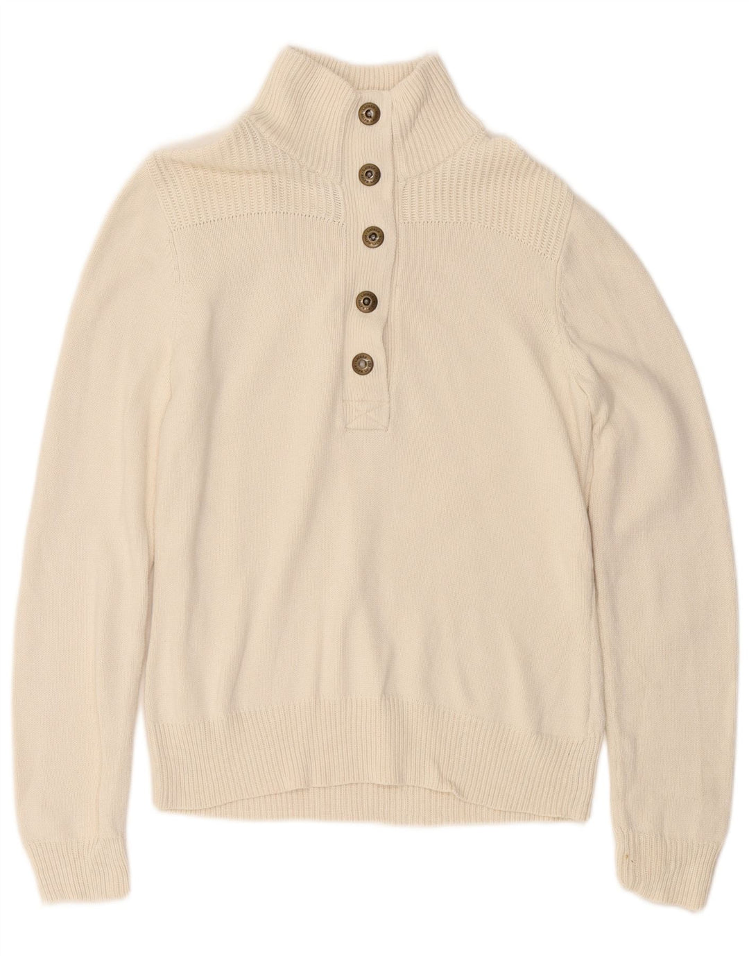 Ralph Lauren Womens Button Neck Jumper Sweater UK 14 Medium White Cotton