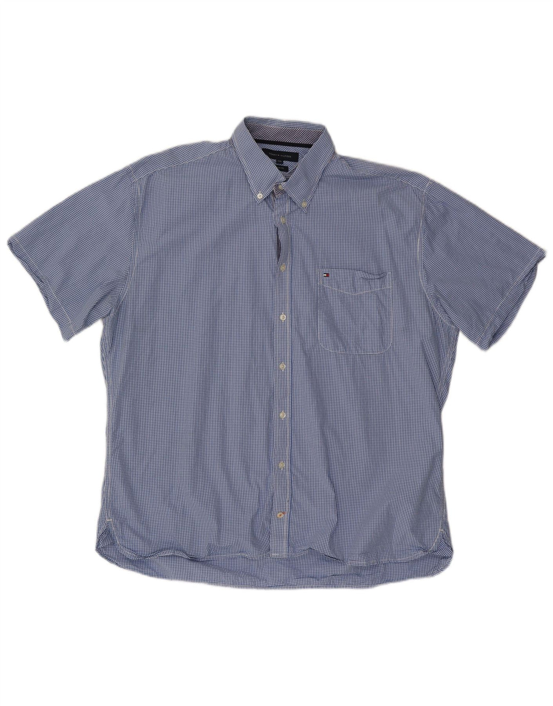 TOMMY HILFIGER Mens Custom Fit Short Sleeve Shirt 2XL Blue Gingham Cotton