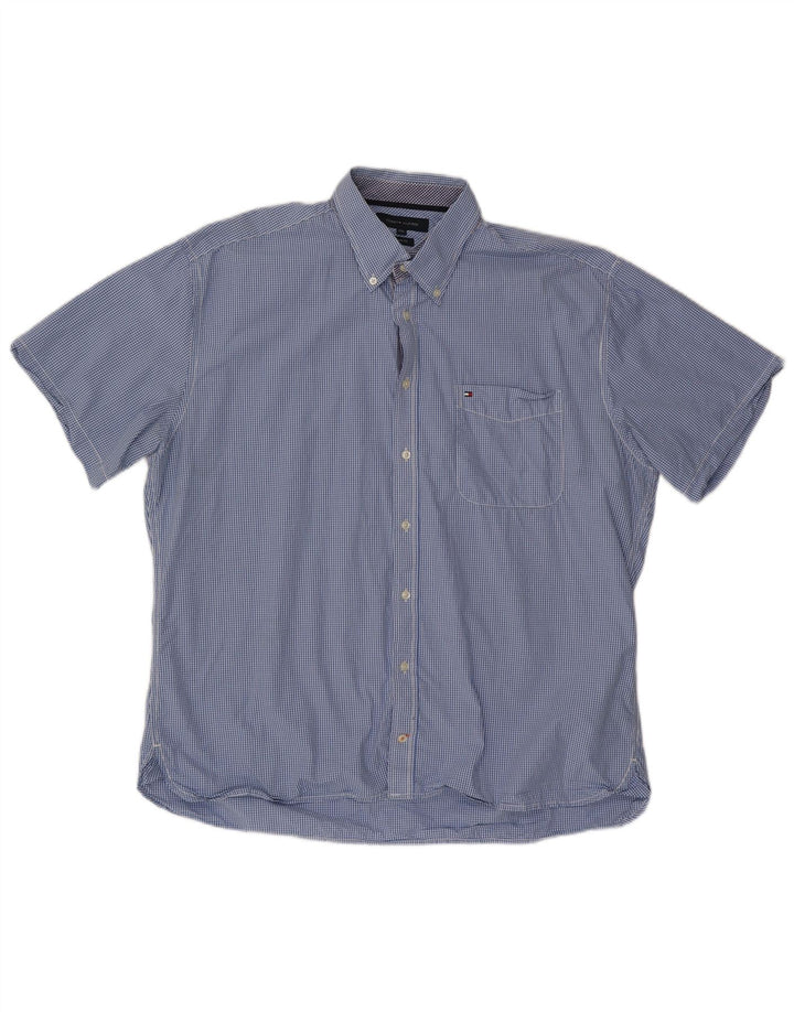 TOMMY HILFIGER Mens Custom Fit Short Sleeve Shirt 2XL Blue Gingham Cotton