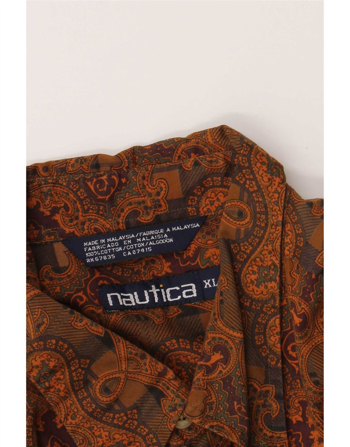 Nautica Mens Shirt XL Brown Paisley Cotton