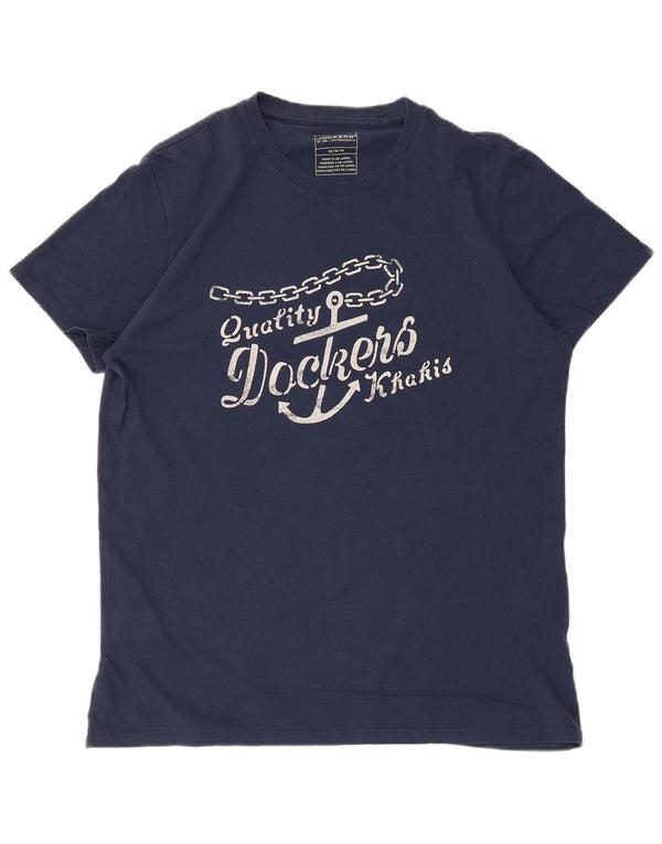 Dockers Mens Khakis Graphic T-Shirt Top Medium Navy Blue Cotton