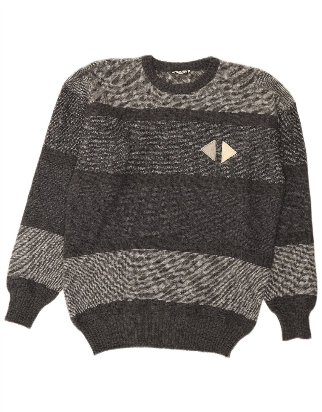 Ferrari Mens Crew Neck Jumper Sweater IT 52 Large Grey Striped Alpaca Wool