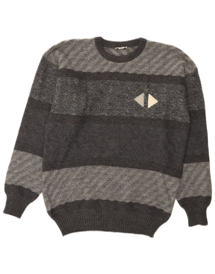 Ferrari Mens Crew Neck Jumper Sweater IT 52 Large Grey Striped Alpaca Wool