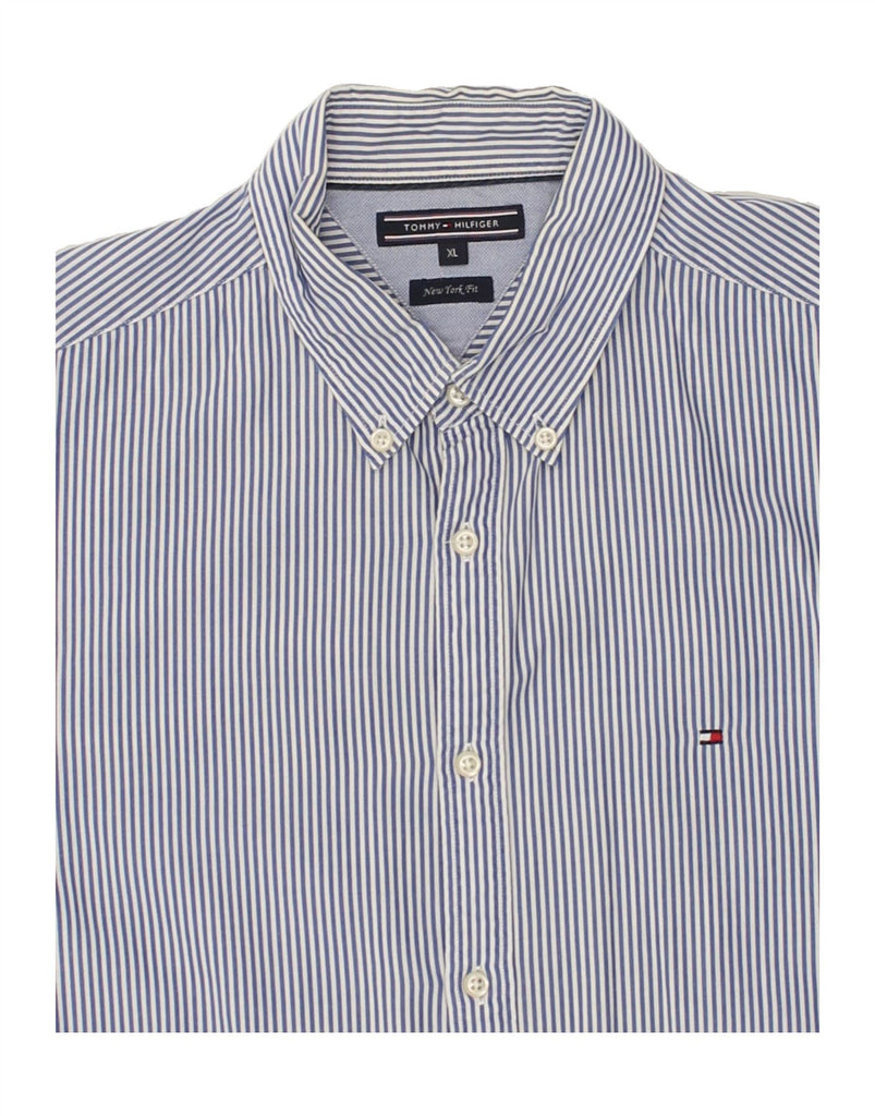 TOMMY HILFIGER Mens New York Fit Shirt XL Blue Pinstripe Cotton | Vintage Tommy Hilfiger | Thrift | Second-Hand Tommy Hilfiger | Used Clothing | Messina Hembry 