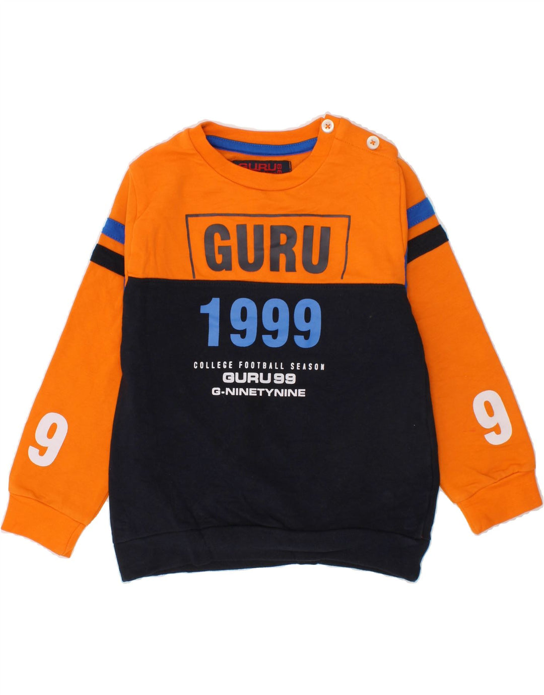 GURU Boys Graphic Sweatshirt Jumper 2-3 Years Orange Colourblock Cotton Vintage Guru and Second-Hand Guru from Messina Hembry 