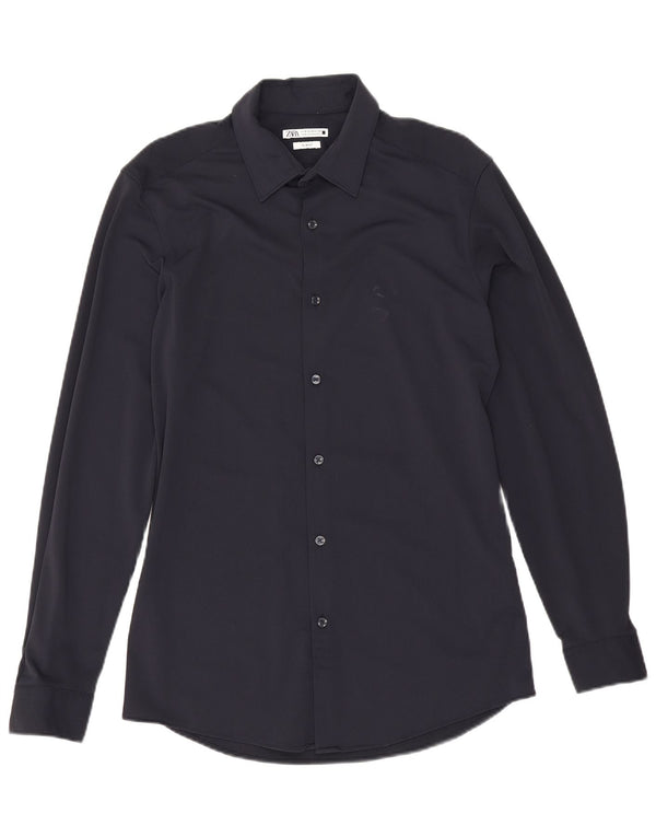 Zara Mens Slim Fit Shirt Medium Navy Blue Polyamide