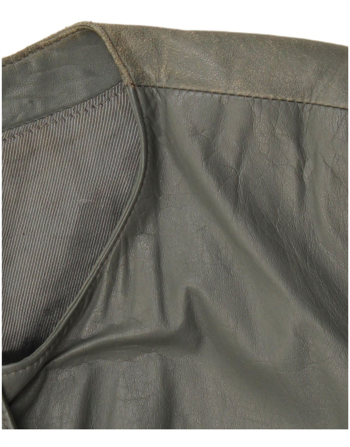 VINTAGE Womens Leather Bomber Jacket UK 12 Medium Grey Leather