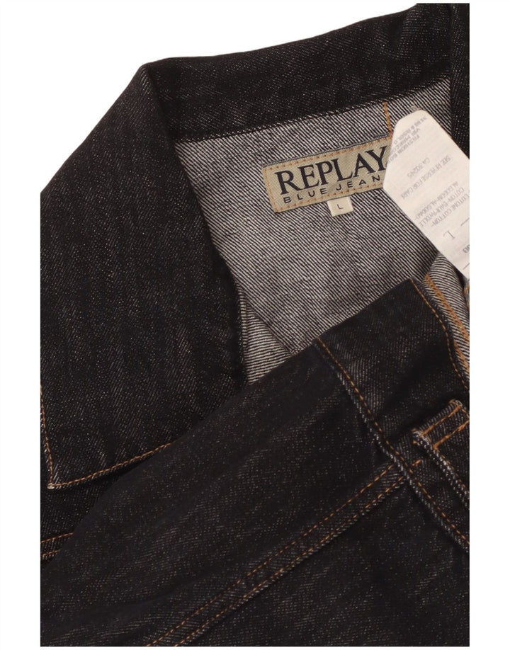 Replay Womens Crop Denim Jacket UK 14 Large Black Cotton