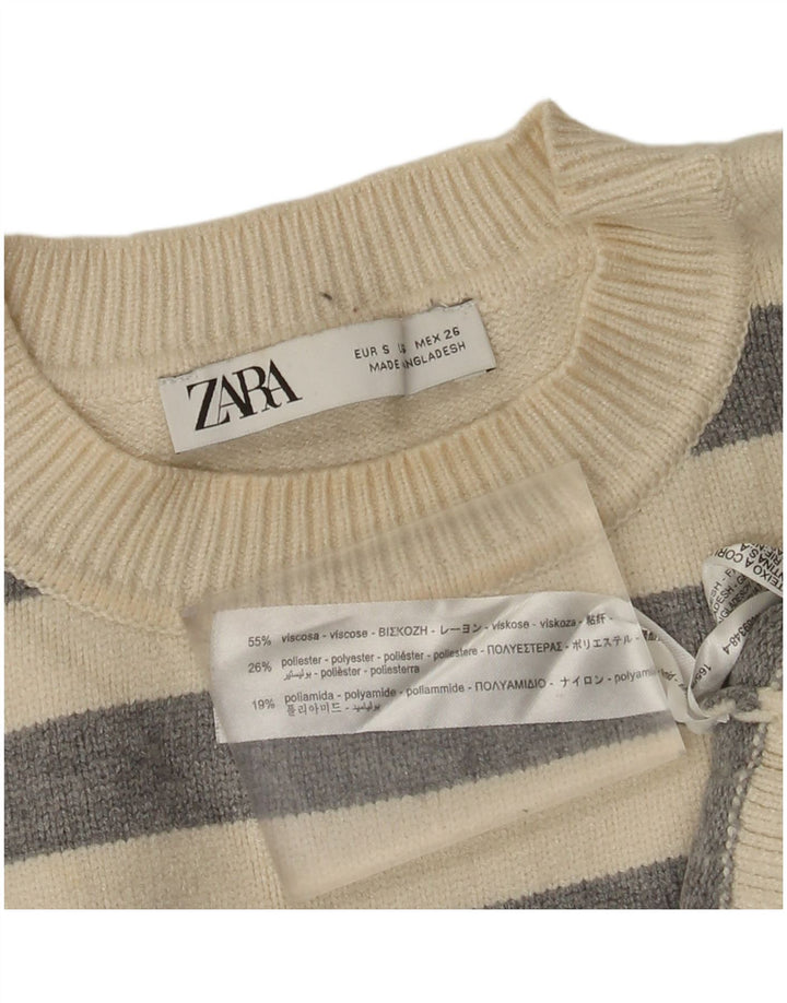 Zara Womens Oversized Crew Neck Jumper Sweater UK 10 Small White Striped