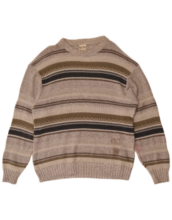 Angelo Litrico Mens Boat Neck Jumper Sweater Medium Grey Striped Cotton