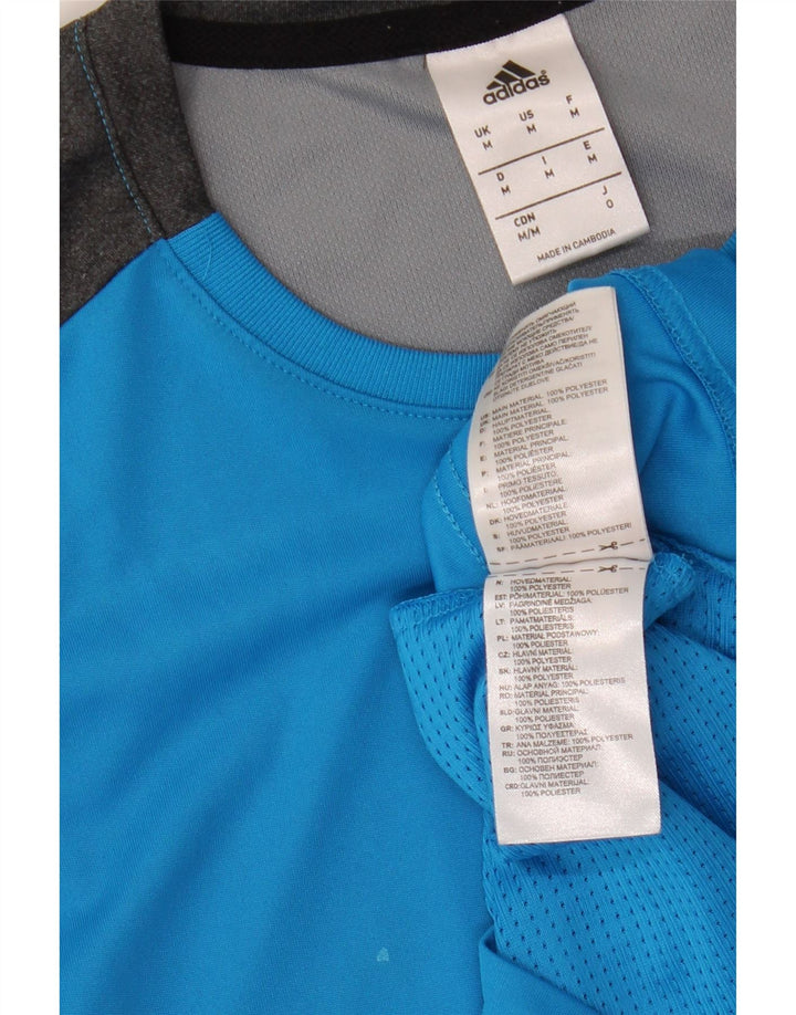 Adidas Mens T-Shirt Top Medium Blue Colourblock Polyester