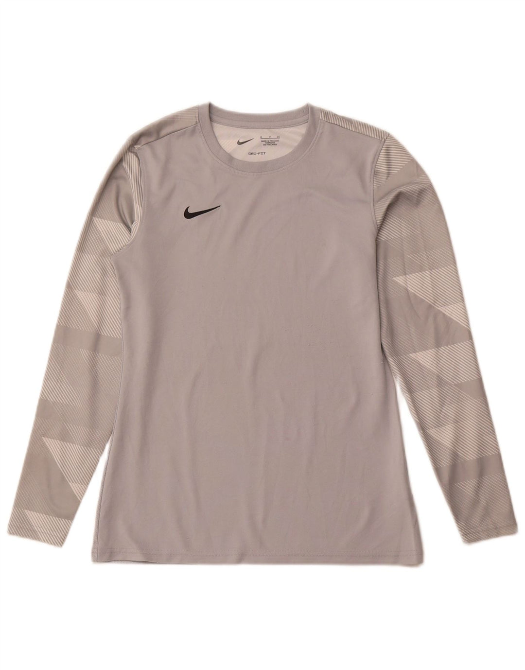 Nike Womens Dri Fit Top Long Sleeve UK 10 Small Grey Geometric Polyester