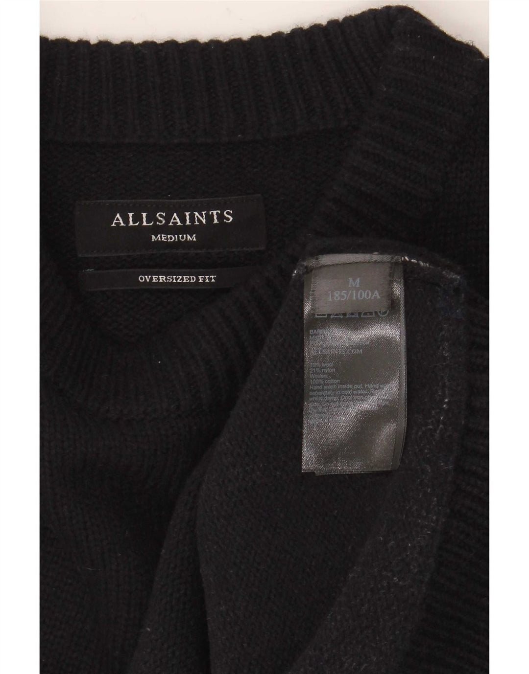 All Saints Mens Oversized Crew Neck Jumper Sweater Medium Navy Blue Check