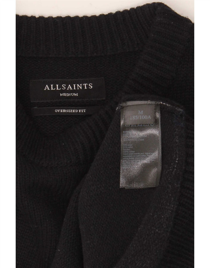 All Saints Mens Oversized Crew Neck Jumper Sweater Medium Navy Blue Check