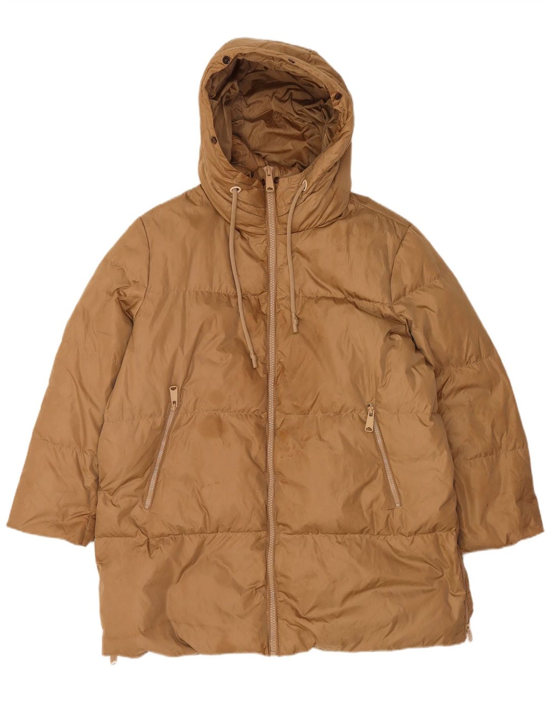 Zara Womens Hooded Padded Coat UK 16 Large Brown Polyamide