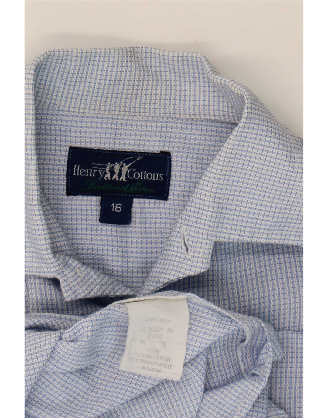 Henry Cottons Mens Flannel Shirt Size 16 Large Blue Check Cotton