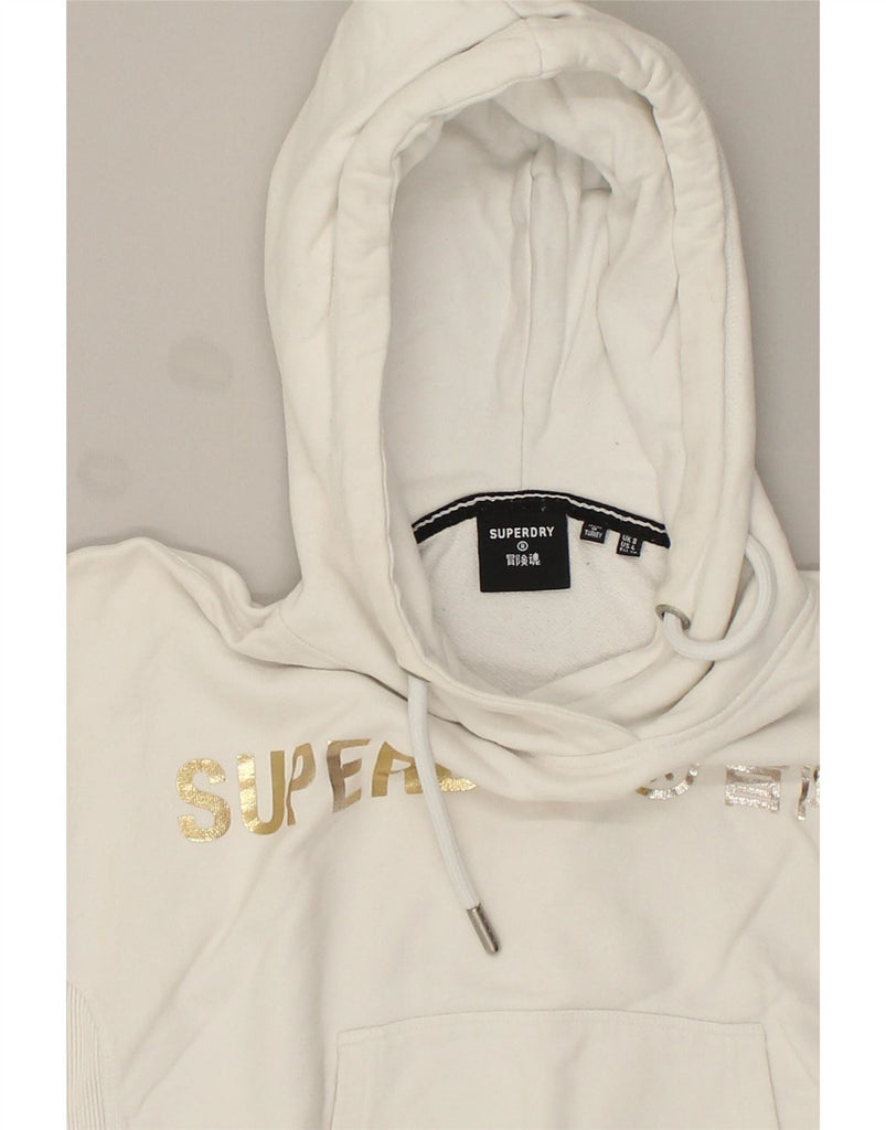 SUPERDRY Womens Crop Graphic Hoodie Jumper UK 8 Small  White Cotton Vintage Superdry and Second-Hand Superdry from Messina Hembry 