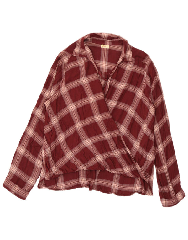Hollister Womens Long Sleeve Blouse Top UK 10 Small Burgundy Check Viscose