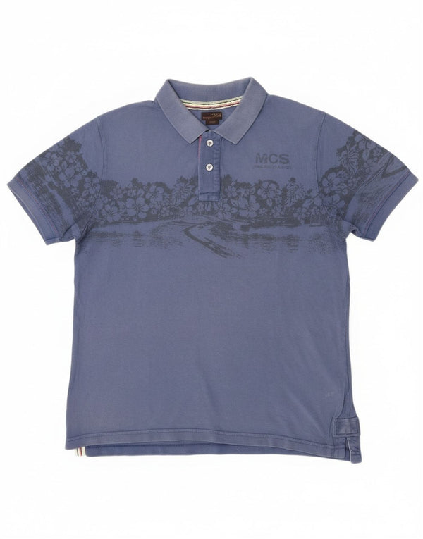 Marlboro Classics Mens Polo Shirt Large Blue Floral Cotton