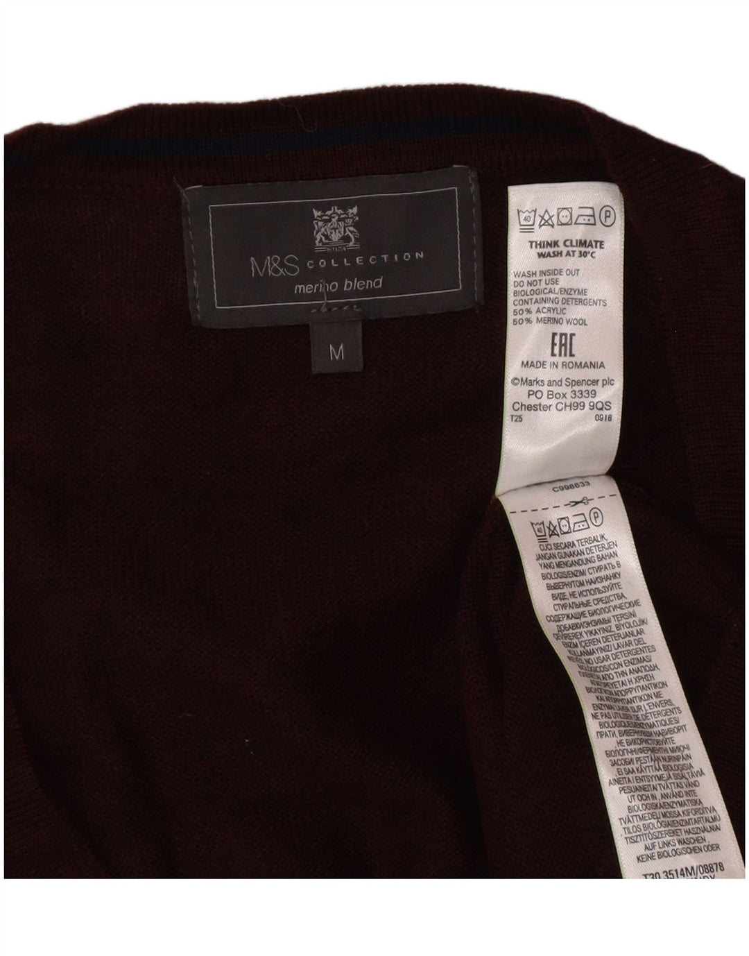 Marks & Spencer Mens Cardigan Sweater Medium Burgundy Acrylic