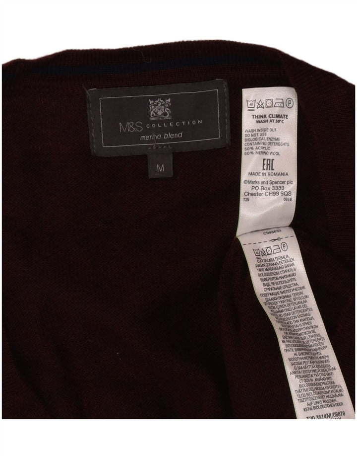 Marks & Spencer Mens Cardigan Sweater Medium Burgundy Acrylic