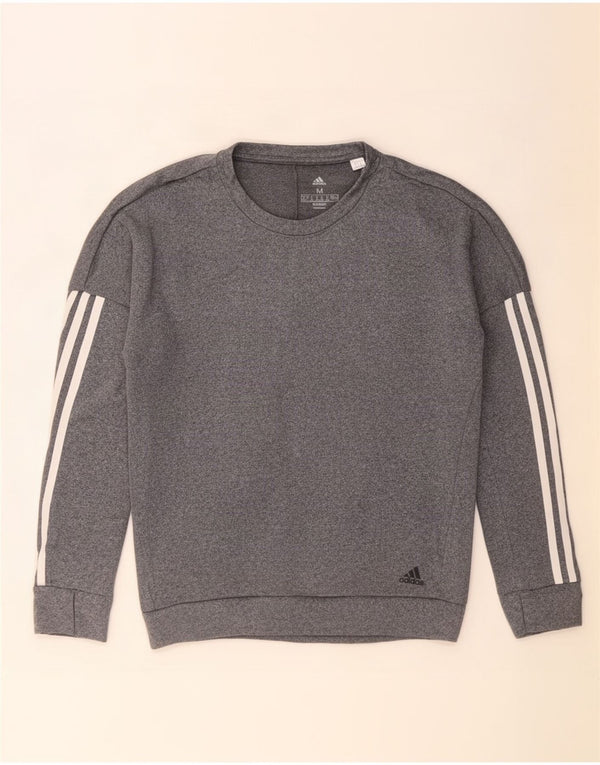 Adidas Womens Sweatshirt Jumper UK 12/14 Medium Grey Flecked Polyester