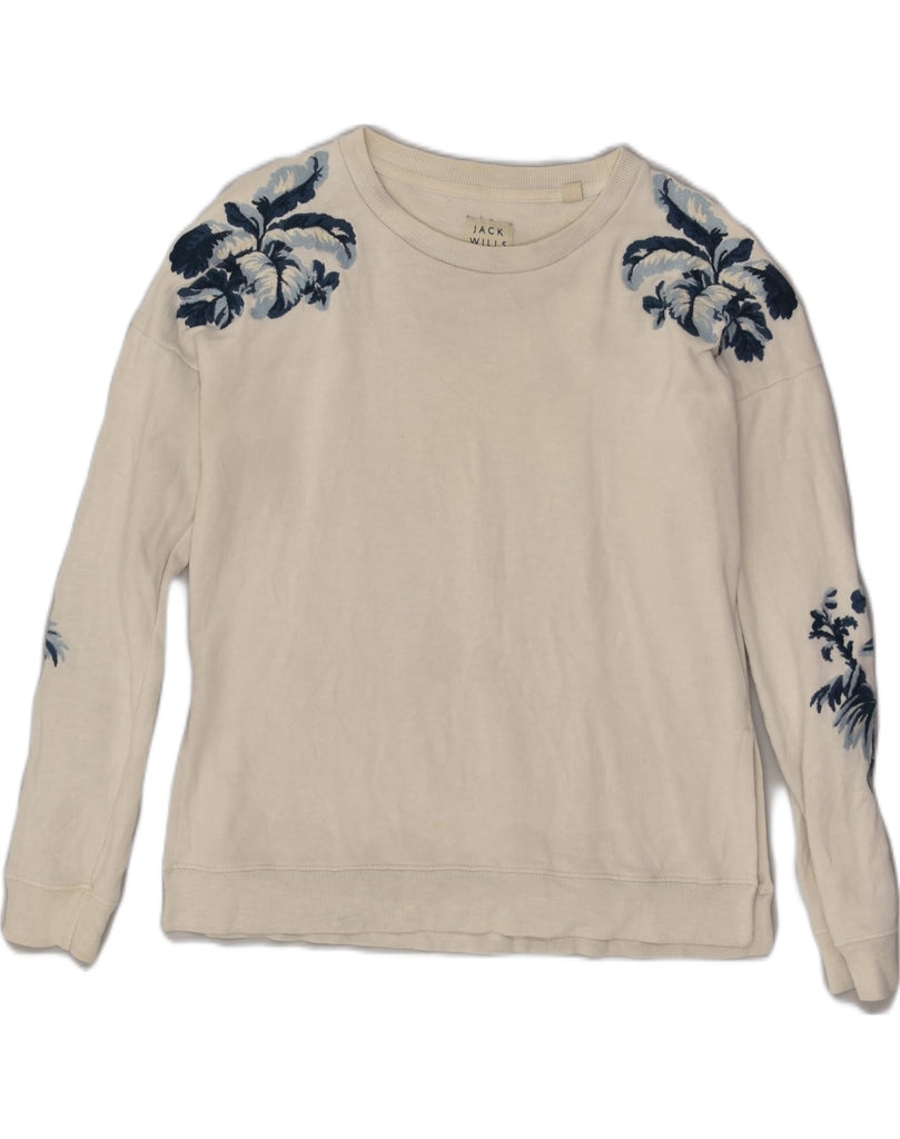 JACK WILLS Womens Oversized Sweatshirt Jumper UK 6 XS White Floral Cotton | Vintage Jack Wills | Thrift | Second-Hand Jack Wills | Used Clothing | Messina Hembry 