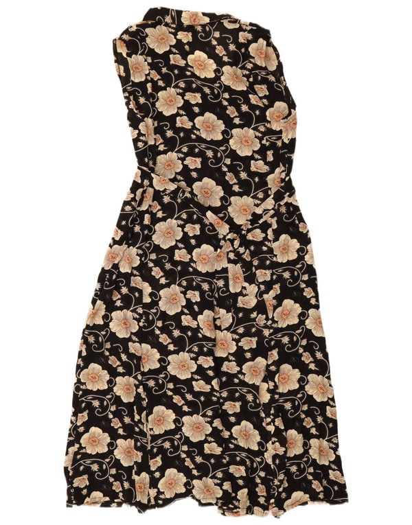 Vintage Womens Sleeveless Shirt Dress UK 18 XL Black Floral