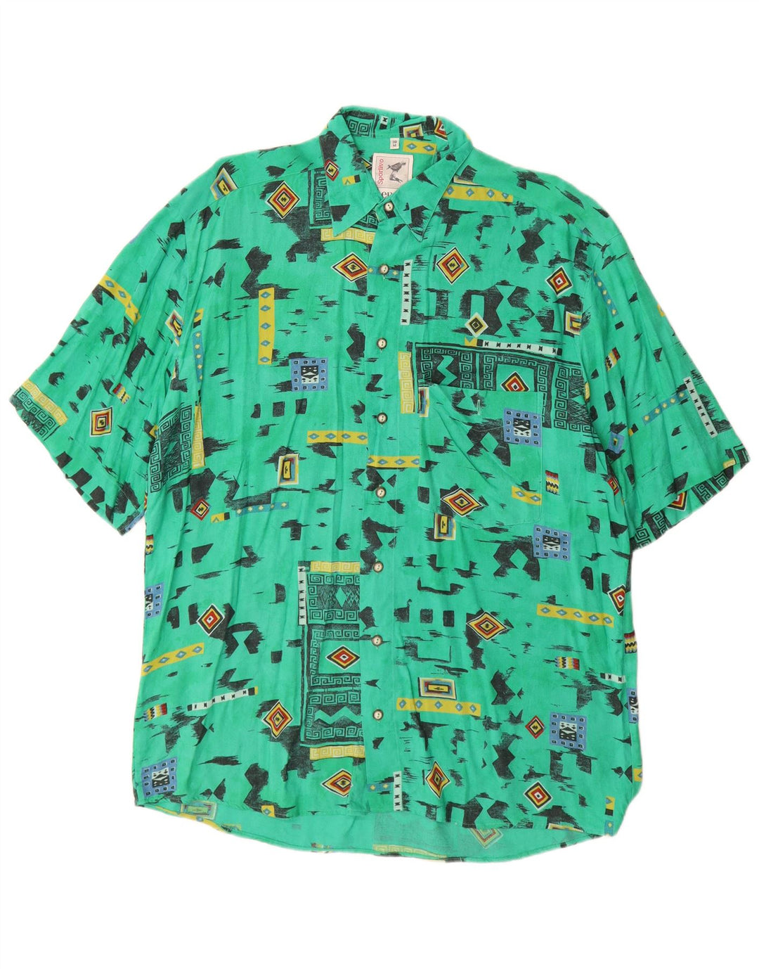 Benetti Mens Short Sleeve Shirt Size 39 Medium Green Geometric Viscose