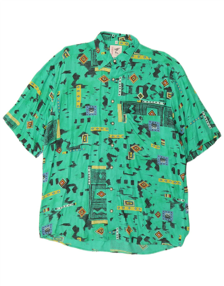 Benetti Mens Short Sleeve Shirt Size 39 Medium Green Geometric Viscose