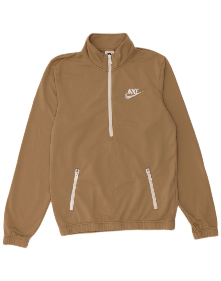Nike Mens Zip Neck Sweatshirt Jumper Small Beige Polyester