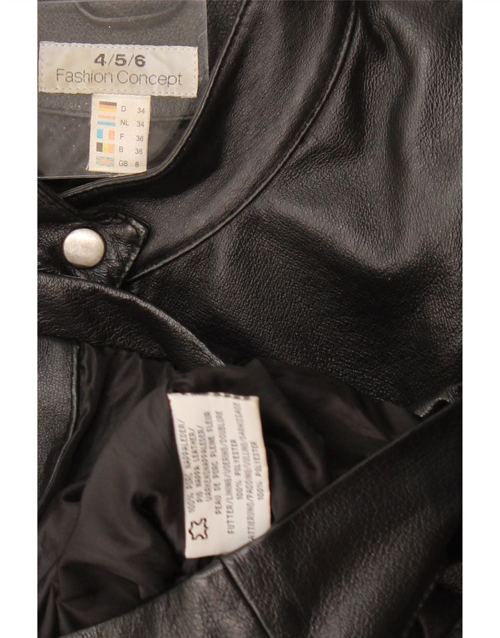 VINTAGE Womens Biker Leather Jacket UK 8 Small Black Leather