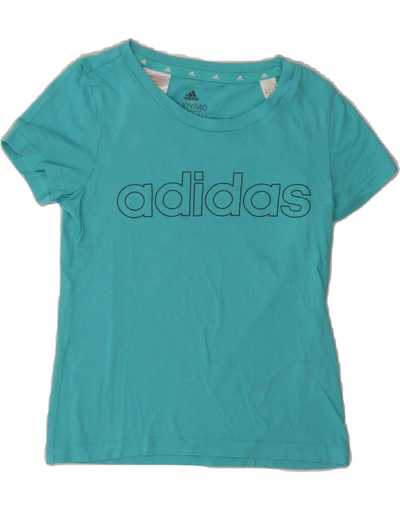ADIDAS Girls Graphic T-Shirt Top 9-10 Years Blue Cotton Vintage Adidas and Second-Hand Adidas from Messina Hembry 