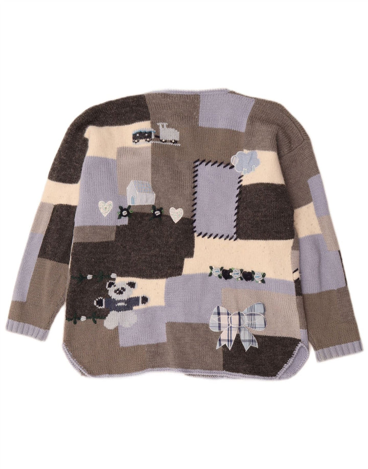 Vintage Womens Graphic Cardigan Sweater UK 10 Small Multicoloured Patchwork