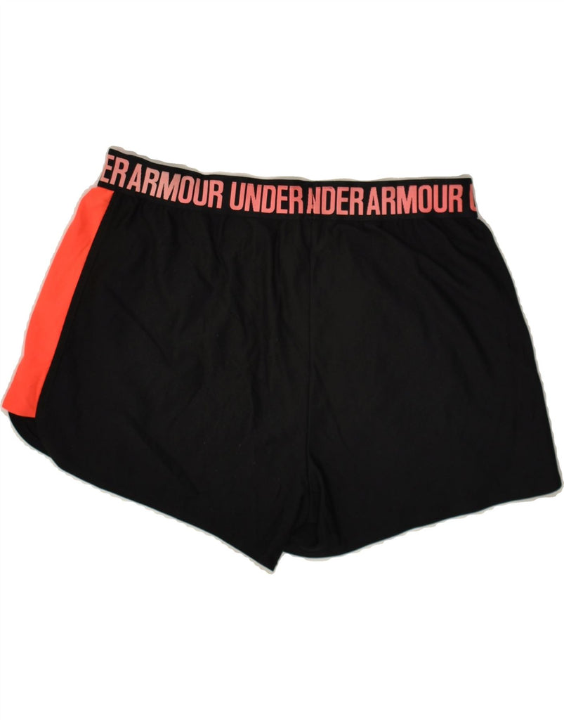 UNDER ARMOUR Womens Heat Gear Graphic Sport Shorts UK 14 Large Black | Vintage Under Armour | Thrift | Second-Hand Under Armour | Used Clothing | Messina Hembry 