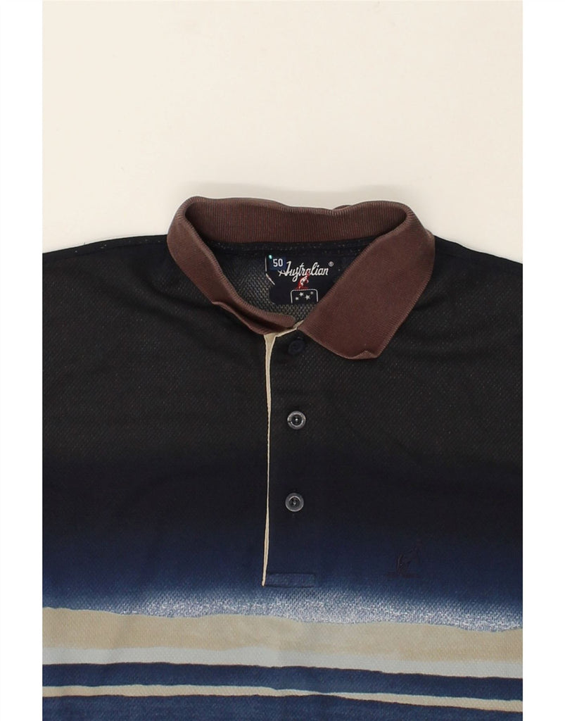 AUSTRALIAN L'ALPINA Mens Polo Shirt IT 50 Medium Blue Striped Polyester | Vintage AUSTRALIAN L'ALPINA | Thrift | Second-Hand AUSTRALIAN L'ALPINA | Used Clothing | Messina Hembry 