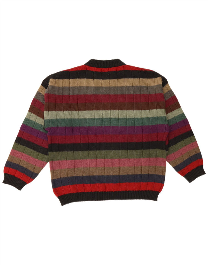 Vintage Mens Graphic Crew Neck Jumper Sweater Medium Multicoloured Striped