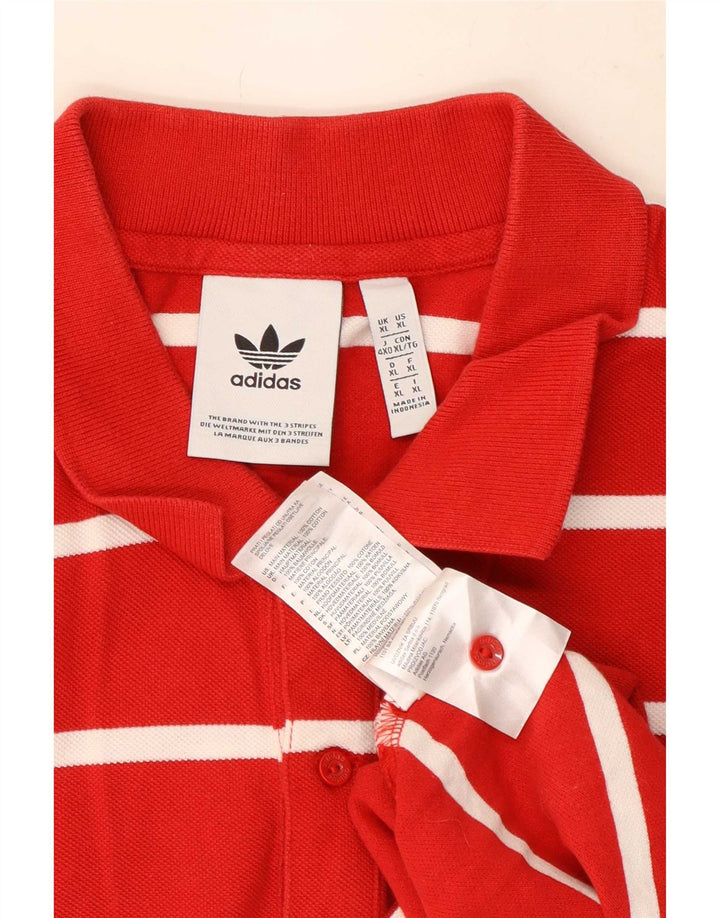 Adidas Mens Polo Shirt XL Red Striped Cotton