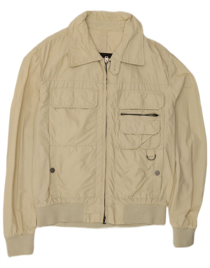 BELFE Mens Bomber Jacket UK 40 Large Beige Cotton